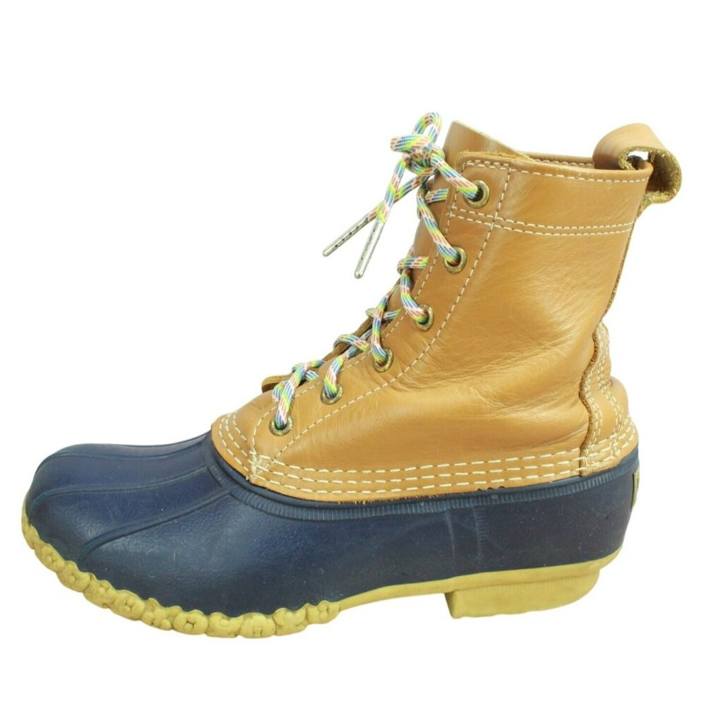 LL Bean Multicolor Leather Lace Up Round Toe Unlined Ankle Duck Boots Size 9 M